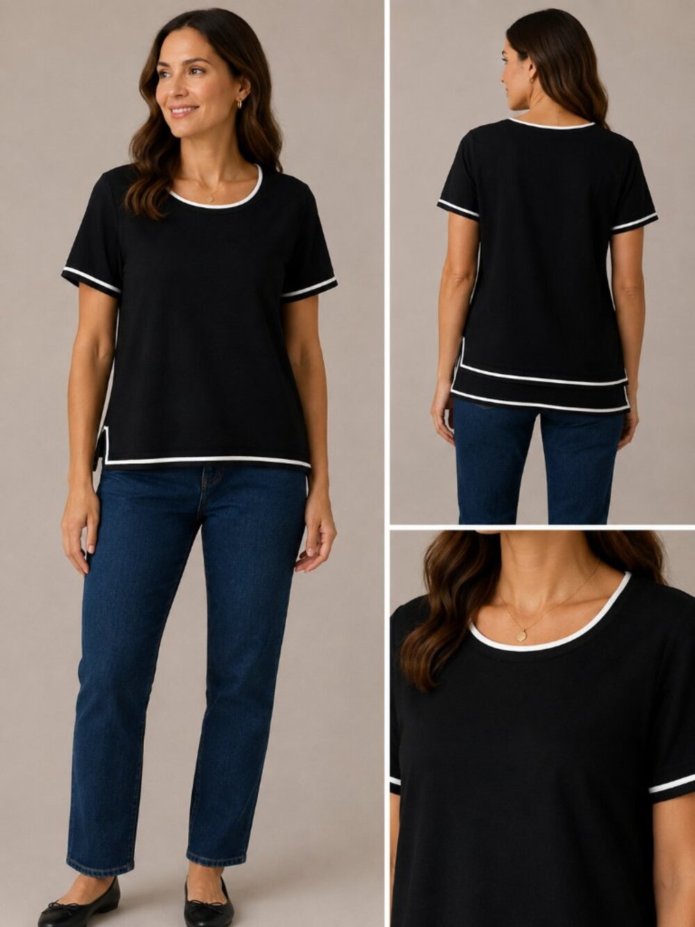 Adrianna Papell Women’s XL Black White Trim Short Sleeve Top NWT